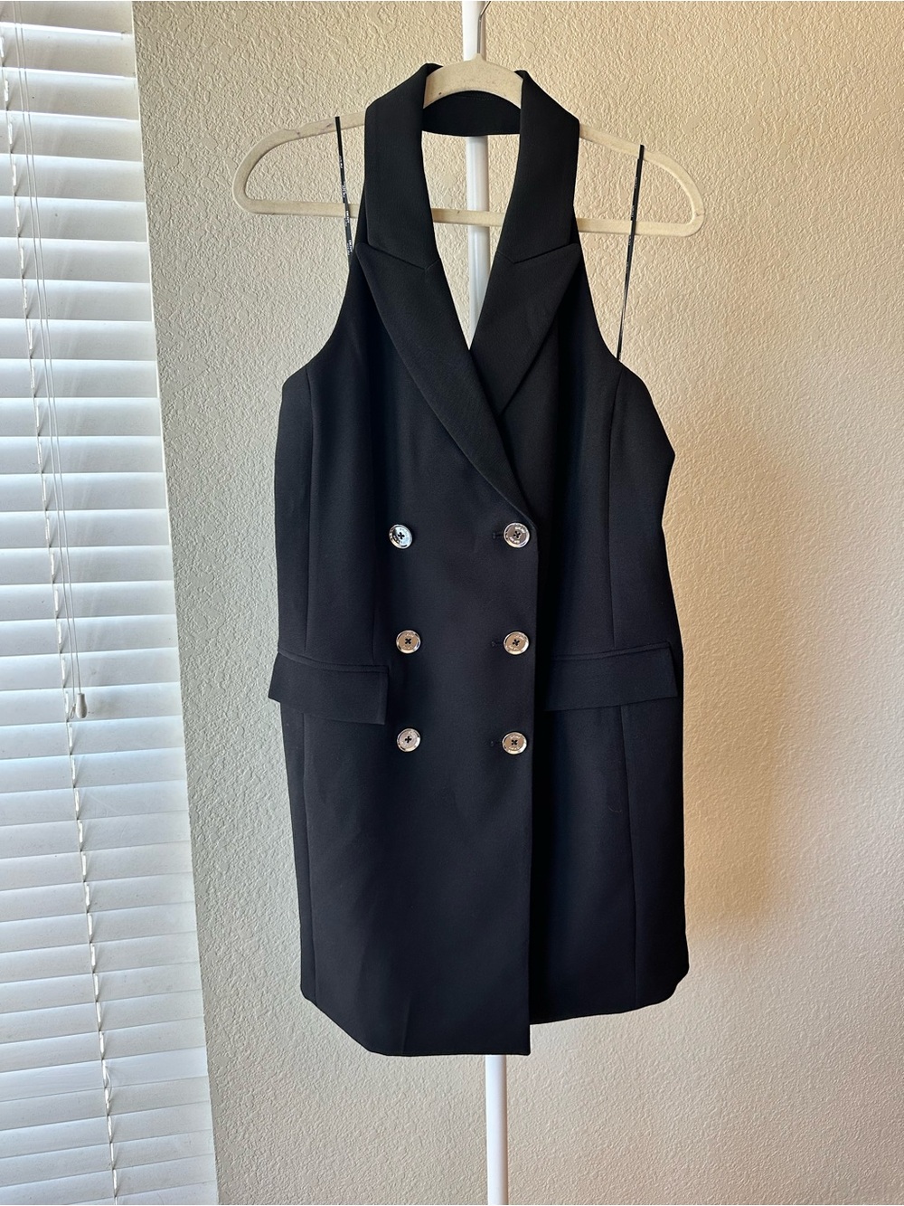 DKNY black sleeveless blazer halter button mini dress size 6 NWT